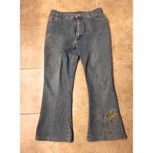 ✨Beautiful Shyger Floral Sparkling Beaded Blue Denim Jeans Ankle Cropped Pants